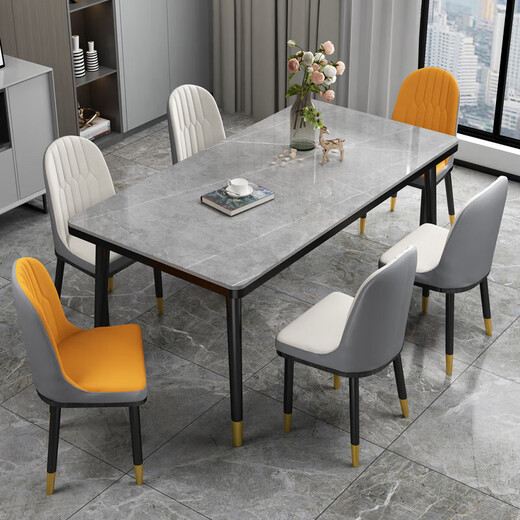 虞萌馨迪岩板餐桌家用小户型现代简约轻奢吃饭桌子长方形大理石餐桌椅组合 雪山白12140*80餐桌+六椅