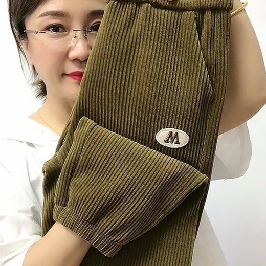 可奈欣（KENAIXIN）灯草绒女裤灯心绒裤女加绒不加绒灯捡漏加绒加厚灯芯绒裤子女秋 9196-芥末绿色(款) 加绒 4XL