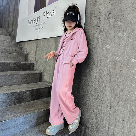 巴莱恩娜韩国女童卫衣套装春秋2025新款洋气儿童运动休闲裤炸街大童三件套 绿色（背心+外套+裤子） 150cm