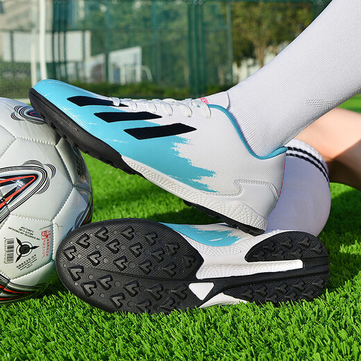 WEJIESS football shoes men's broken nails TF training shoes for adults, boys and girls, middle school and primary school students in the competition leather surface rubber sole broken X19 moon color-broken nails 42 socks + guard + shoe bag