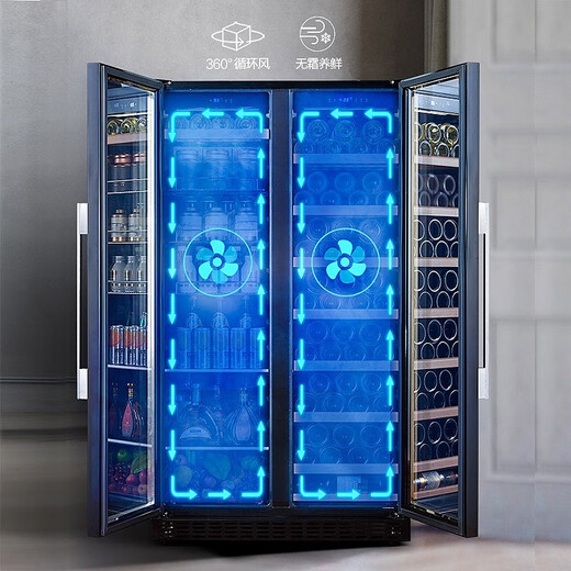 BAIKAILUN ultra-thin double-door double-temperature red wine cabinet air-cooled frost-free stainless steel wine cabinet office double-door constant temperature tea beverage integrated double-door living room household large-capacity refrigerator 1.6 meters dual-temperature red wine + ice bar glass style 51 bottles