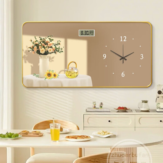 Meiyouchun Modern y simple pintura decorativa Reloj de pared 2025 Nuevo calendario perpetuo Reloj Electrónico Nordic Flower Reloj Pared JD121.09 Calendario perpetuo + Reloj 80*40 cm Imagen de cristal PVC Edge Edge
