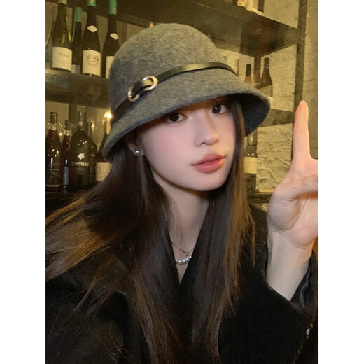 Chuangjingyi selected hats for women, autumn hats, belt buckles, woolen hats, French hats, women's autumn and winter fisherman hats, basin hats, oatmeal color, wool blended, one size fits all (54-59cm)