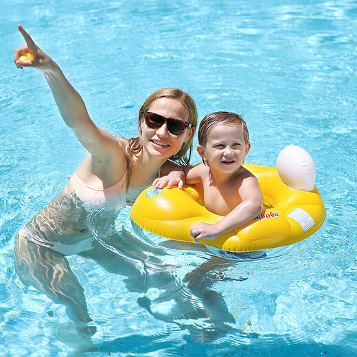 swimbobo儿童游泳圈防侧翻男女童坐圈 小孩充气浮圈安全坐圈儿童游泳装备 黄色S(0-2岁 12-30斤宝贝）
