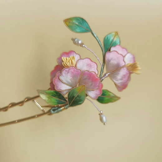 Meng Junchen antique silk gradient hairpin intangible cultural heritage handmade velvet flower hairpin Hanfu imitation dot emerald hair accessory birthday gift light blue