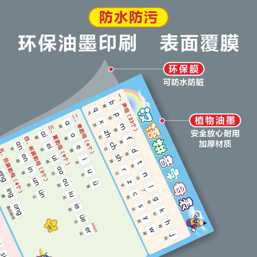Shantoulin Village Anfangsvokale und letzte Vokale als Ganzes, Silbentisch, Audio -Bild, chinesische Pinyin -Alphabet -Wandaufkleber, volle Schreibweise von Kindern [1 Bild] Chinesisches Pinyin -Alphabet