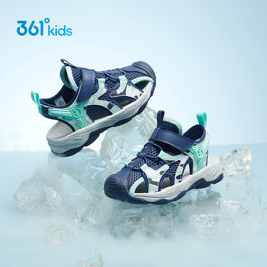 361 Children's Sandals 2025 Summer Boys and Girls 3-12 Years Old Breathable Anti-collision Baotou Beach Sandals Blue 31
