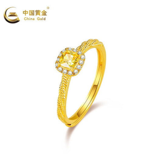 中国黄金小方糖黄金戒指活口女金戒指求婚自戴戒指七夕情人节礼物送老婆 约1.4-1.5g【证书+玫瑰礼盒】