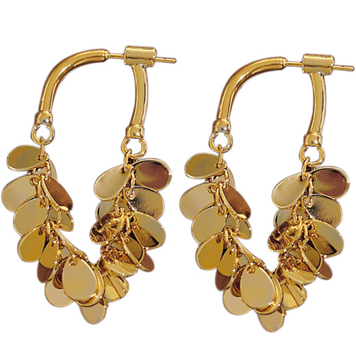MHFDO small leaf tassel earrings for women 2024 new style pendant pure color pure color gold