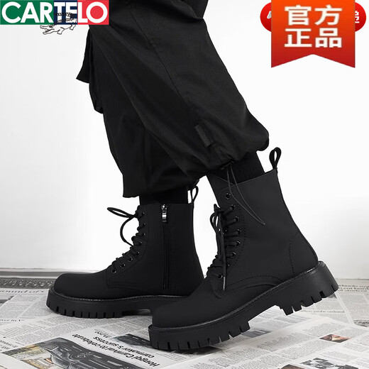 Cardile Crocodile Men's Martin Boots Spring Large Size 46 British Style Long Work Boots High Top Thick Sole Black Motorcycle Casual Leather Shoes Black X 40