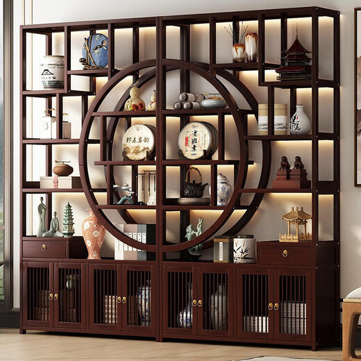 Douxianbo Ancient Rack Solid Wood Chinese Display Cabinet Product Display Rack Duobaoge Tea Set Storage Rack Wine Cabinet Modern Simple Combination Reinforcement丨Circular Combination
