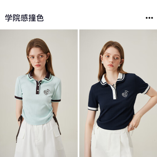 Fan Silann Fan Silann Academy Style Polo-Strick-T-Shirt für Frauen 2024 Sommer neuer Retro Classic Top 24FS12370 Marine Blue M.