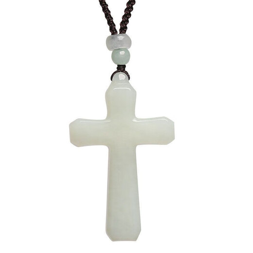 Luxury boutique Xinjiang natural Hotan jade cross blue and white jade pendant for men and women faith pendant pendant necklace Hotan jade cross