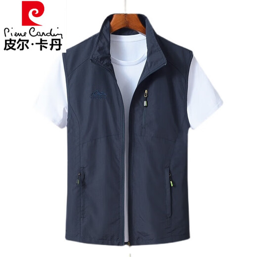 皮尔卡丹（pierre cardin）2025新款马甲男春秋薄款夏季马夹透气速干休闲立领背心坎肩男中年 藏青 2XL （155-175斤左右）
