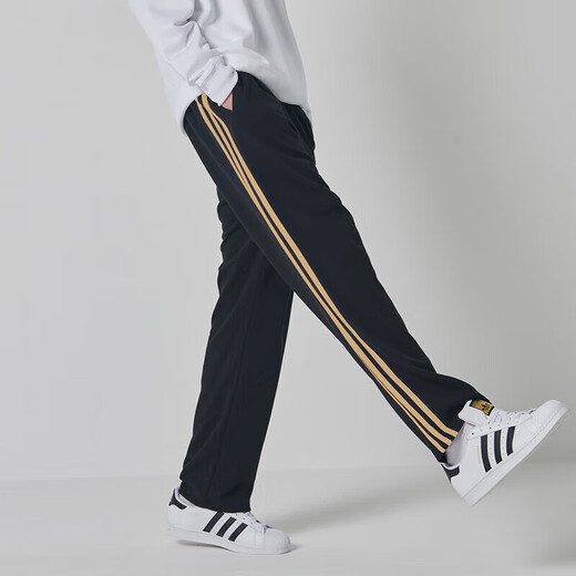 Adidas trousers men's autumn loose breathable straight pants running sports windproof casual pants black gold (classic) S