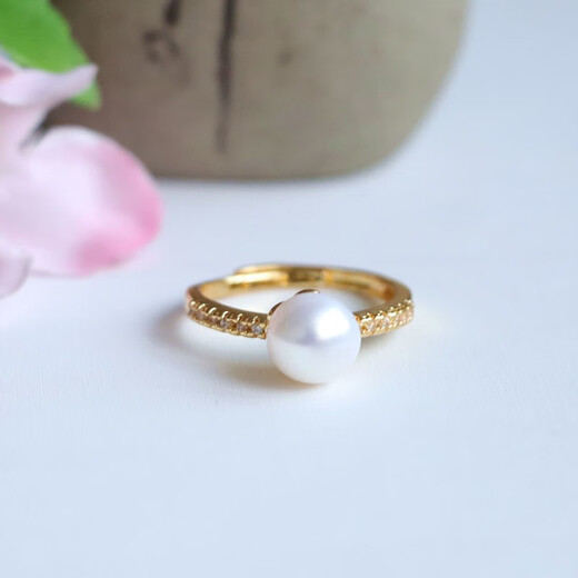 Qichangtang freshwater pearl ring, single full diamond ring, loose ring jewelry, birthday gift for girlfriend, mom, wife, simple freshwater pearl ring