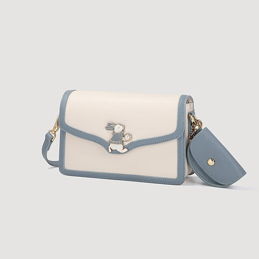 柏萨尼（PESASRIE）轻奢品牌包包女包小兔子女士单肩斜挎包真皮小方包生日跨年礼物 米白蓝-兔年限定【礼盒包装】
