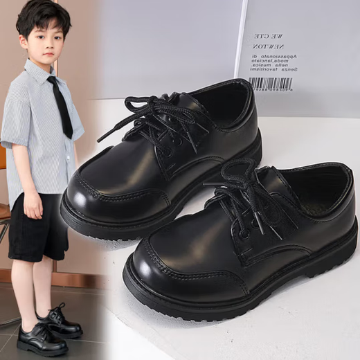 Xin Yueqing children's shoes boys' single leather shoes spring and autumn new British style black soft sole performance shoes for middle-aged and older children and primary school students A-315 upgraded version black 37 inner length 23 cm