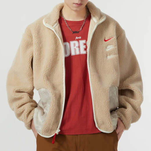 耐克（NIKE）外套男装2025夏季新款运动服摇粒绒保暖舒适立领夹克FZ6194-126 FZ6194-126浅卡其新年款 XL