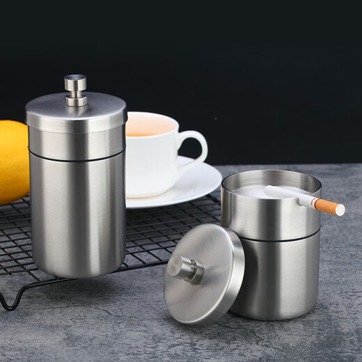 B&y 304 stainless steel ashtray Heightened and thickened ashtray Windproof car cigarette cup Thick material fashionable bar ashtray 255 single 304 single covered