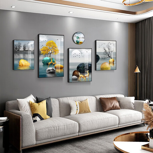 
Mohu (mohu) living room decoration painting sofa background wall mural modern simple landscape landscape painting TV wall high-end new style hanging painting Fulu Xiangsui 15941 (including wall clock) tempered crystal porcelain large combination - black frame