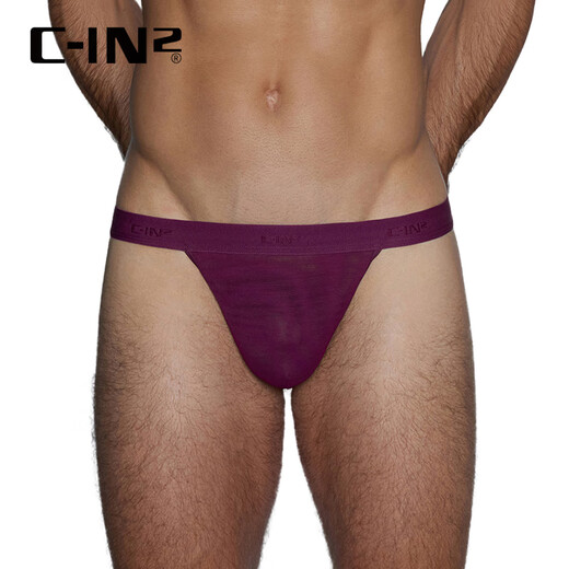 C-IN2 men's thong hip-raising hollow mesh hip-raising U-convex low-waist sexy single thong 5702TY 528 purple 1 pair S suitable for 2 feet 1-2 feet 3 waist (28-30)