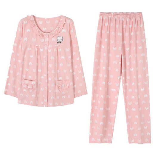 Banxinle Pyjamas Frauen Herbst-Langarmhose Hauskleidung rein Baumwolle Herbst reguläre Herbststil im mittleren Alter mit mittlerem Alter XRC-22-9272# Pulver L (Referenz 108-128jin [Jin gleich 0,5 kg]))