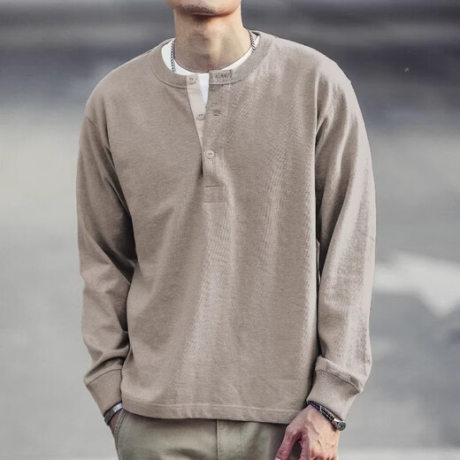 Kuraishi Kazuki Kuraishi Kazuki Japanese fashion brand spring and autumn pure cotton Henley collar long-sleeved men's loose sweatshirt Henley shirt versatile top white XL