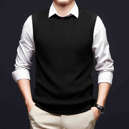 International Milan Light Luxury Men's Clothing High-end Brand Sweater Vest Men's Spring and Autumn Round Neck Solid Color Wool Vest Men's Saddle Brown XL (180)