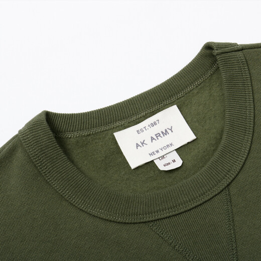 AKARMY spring and autumn new American retro Ami khaki sweatshirt men's casual trendy long-sleeved velvet round neck pullover top army green XL (160-170Jin [Jin equals 0.5 kg])