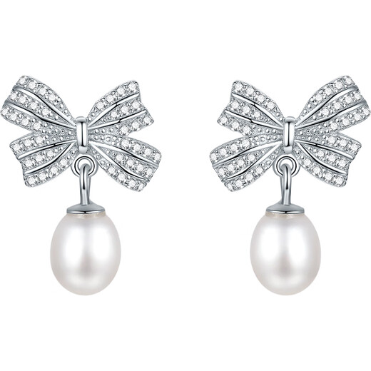 Saturday Fortune Silver Pearl Earrings Bow Earrings Birthday Gift X0912836 5.5-6.5mm Pair