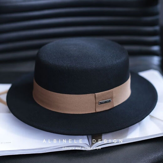 Albinele Hat for Women Autumn and Winter Versatil Fashion Hat Wool Wool Black Ridge Top Hat British Retro Top Top Men Tamaño regular M Tamaño ajustable (54-57.5cm) Negro