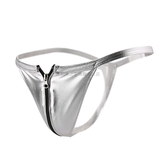 Hot and provocative leather thong couple zipper underwear sexy no-take-off zipper open panties passion suit for women and men in silver