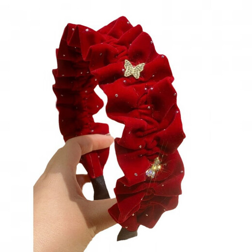 Mrs win velvet rhinestone star dot hairband for women 2025 new wide edge high head pressure hair wide headband face wash hairpin black one butterfly diamond headband A14-303