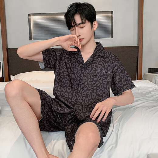 Langsha Ice Seide Pyjamas Herren Sommer kurzärmelige dünne Imitation Seide Home Clothing Herren- und junger Sommer-Seidenanzug Lqy6627 3xl 175-185 cm/170-190jin [Jin gleich 0,5 kg]
