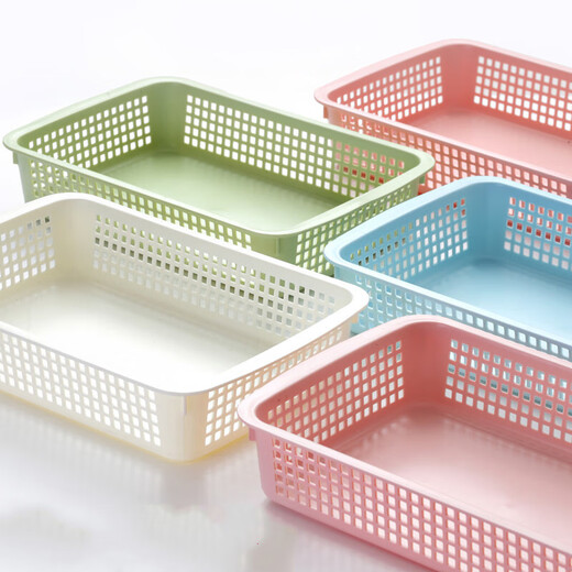 Qianxuan simple rectangular plastic basket kitchen storage basket desktop file storage basket bathroom cosmetic storage basket large white
