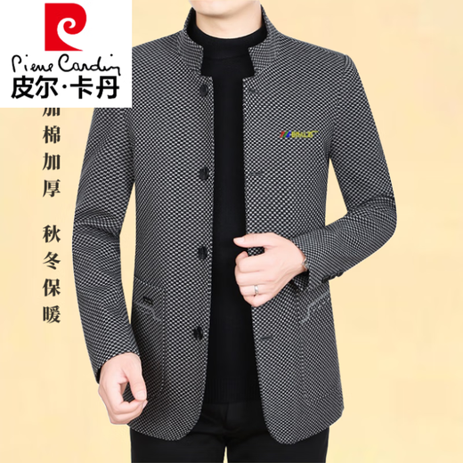 皮尔卡丹（pierre cardin）高端羊毛呢大衣男款中款外套男装春秋款2025新款中年高端中山装 卡其 M
