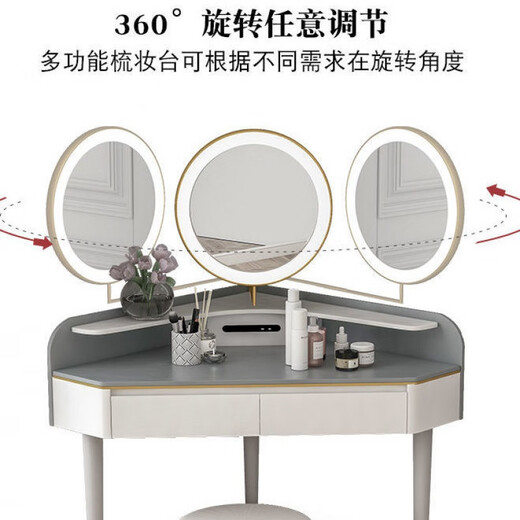 Shanghuashi Dressing Table Bedroom Corner Light Luxury Triangle Internet Celebrity Ins Style Corner Mini Dressing Table LED Light Small Dressing Table 0.6 Meter Dressing Table (Free Makeup Stool)