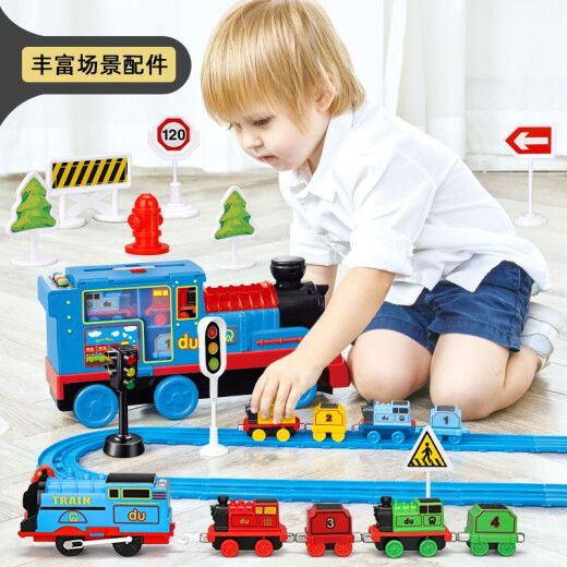 Baolexing Children's Toy Boy Sound and Light Electric Track Storage Train Toy Car with Alloy Train Traffic Light Set