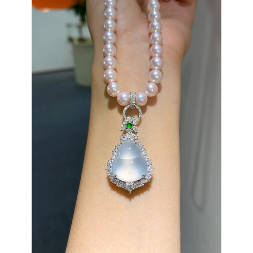 Fat Donglai's same style jade buckle 18k gold platinum full diamond buckle pearl necklace jade gemstone connection full diamond buckle - white gold