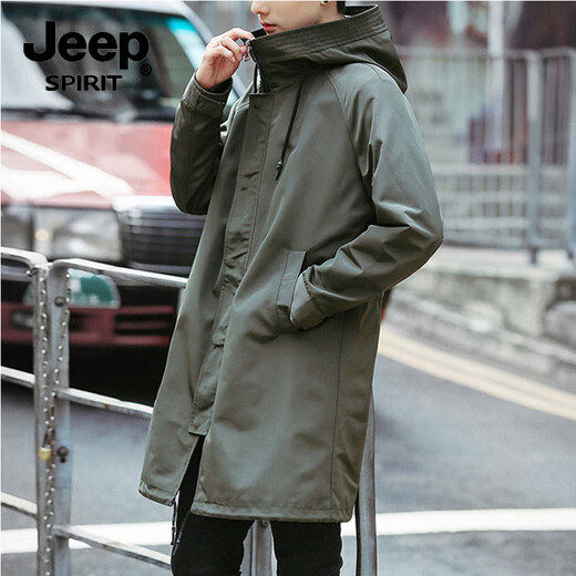 JEEP SPIRIT Jeep Windbreaker Men's Mid-Length British Style Korean Style Trendy Spring and Autumn Thin Jacket Men's Casual Coat Black Regular L 125-140Jin Jin is equal to 0.5 kg