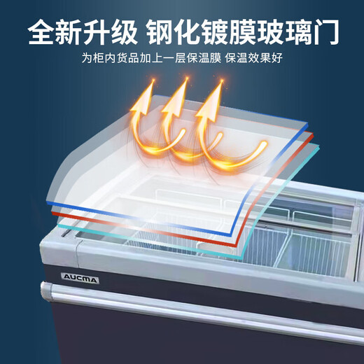 澳柯玛（AUCMA）商用超市岛柜 卧式斜面玻璃上下推拉门冰柜大容量商超急冻海鲜雪糕深冷冰箱 左右推拉门 长2.0米 690升