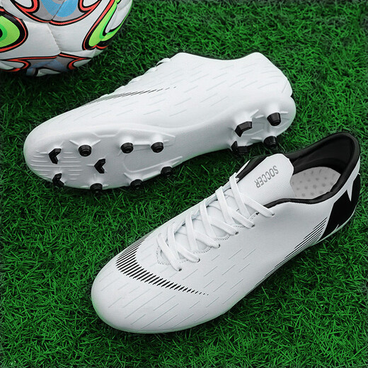 LREA Nike Ronaldo Messi Assassin Zapatos de fútbol para hombres y mujeres ag Uñas largas Uñas rotas TF Children's Village Super Superliga soviética Copa del mundo Zapatos de fútbol Yuanyang Uñas rotas Blanco Rojo + Luna blanca 7166 39 Tamaño estándar 24,5 cm