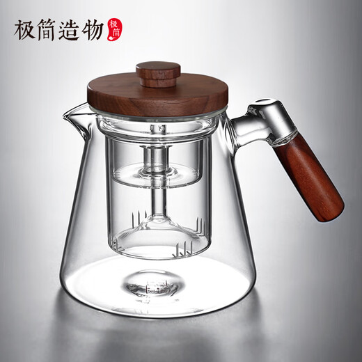 Minimalist Large Glass Tea Maker Electric Ceramic Stove Surrounded Furnace Steaming Integrated Teapot Tea Water Separation and Filtration Household Tea Set 900mL Single Pot Wooden Lid Steaming Double Bile