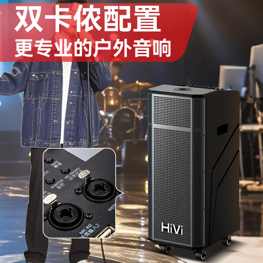 HiVi dual 8-inch stage-level outdoor karaoke dedicated square dance audio portable trolley smart audio performance speaker subwoofer dual microphone musical instrument speaker MP28
