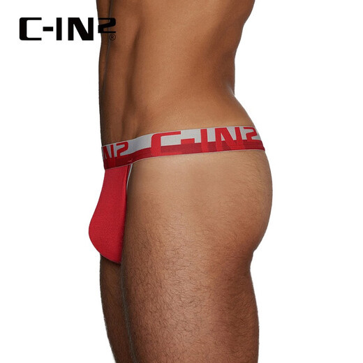 C-IN2 New Thong Men's Low Waist Sexy Buttocks Revealing U Protruding Bag Stretch Single Thong Men's 5602FA Red 641- 1 Pair M Suitable for 2'4-2'5 Waist (31-33 Sizes)