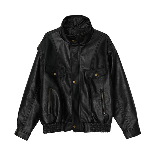 Jeep Spirit authentique veste haut de gamme Jeep pour hommes Retro Motorcycle American Cuir en cuir court-cavlet haut de gamme Pilot pour hommes 011 Veste noire XL adaptée à 145-160jin [Jin est égal à 0,5 kg]