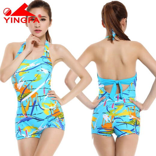 英发（YINGFA） 游泳衣女连体平角保守带胸垫 温泉泳装健身泳衣遮肚大码 Y1396 Y1309-2（平角） 2XL
