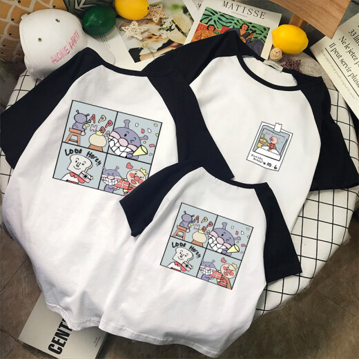 Parent-child clothing for a family of three or four, new style parent-child clothing, summer short-sleeved clothing, 2020 new fashion, family clothing for a family of three or four, Korean style half-sleeved T-shirt SQ756: Raglan 100cm
