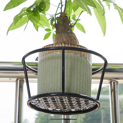 SuoErnuo hanging flower rack, balcony iron simple hanging flower rack, succulent pothos rack decorative rack, one pack - black [base diameter 18*top ring diameter 22]